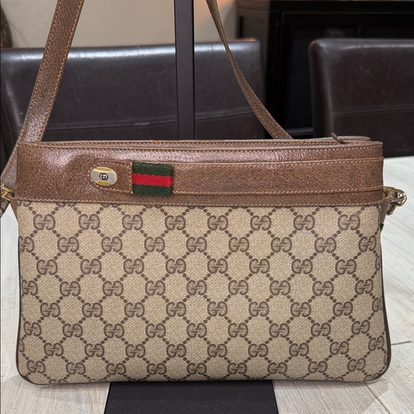 Vintage Gucci Tan and Brown Monogram Shoulder Bag - Picture 1 of 16